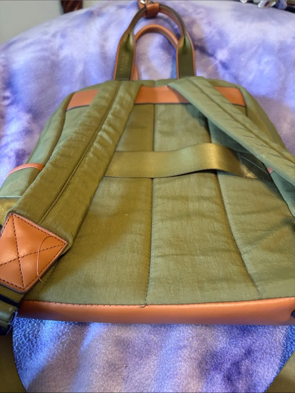 Joan & David Olive Green Backpack with Tan Trim